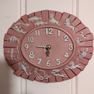 RARE Zodiac Signs Vintage Ceramic Pink Wall Clock